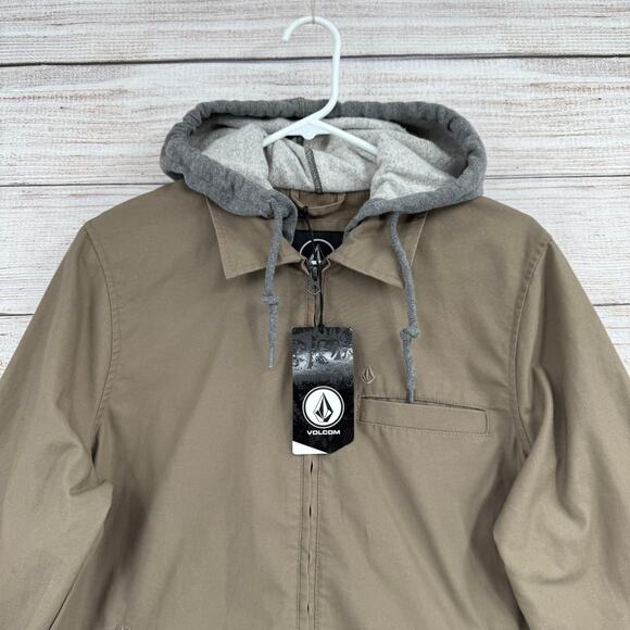 Volcom Warren Full Zip Hooded Jacket Mens Small Brown Gray NEW - Picture 3 of 14